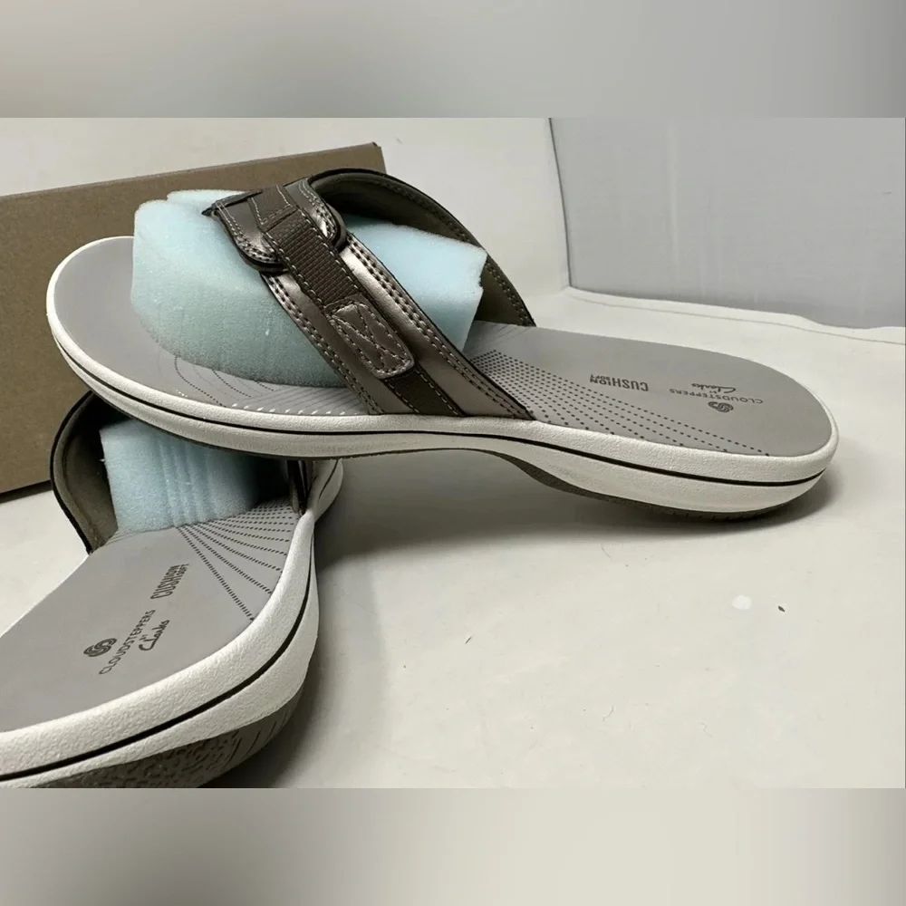 Clarks Breeze Sea‎ Women's Sandals Comfort Flip Flops Pewter Size 10 M